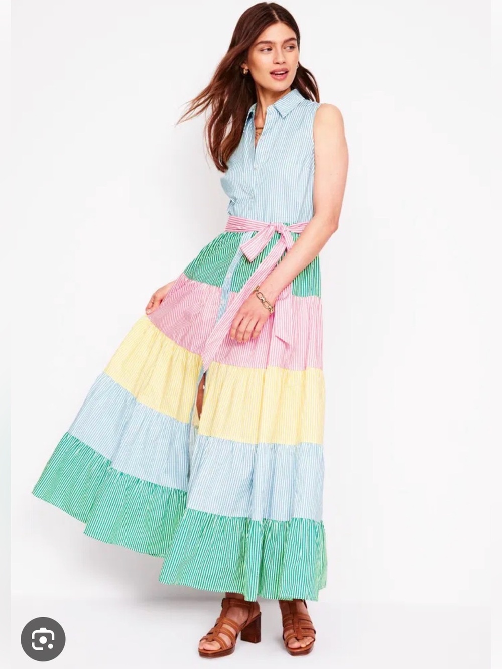 Boden Multi Tiered Sleeveless Maxi Shirt Dress Duck Egg Blue Pastel Stripe 6P